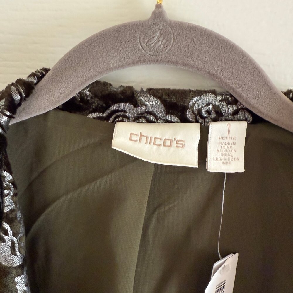 Chico's Burnout Floral Velvet/Metallic Embroidered Jacket - Size 1P - Picture 2 of 4
